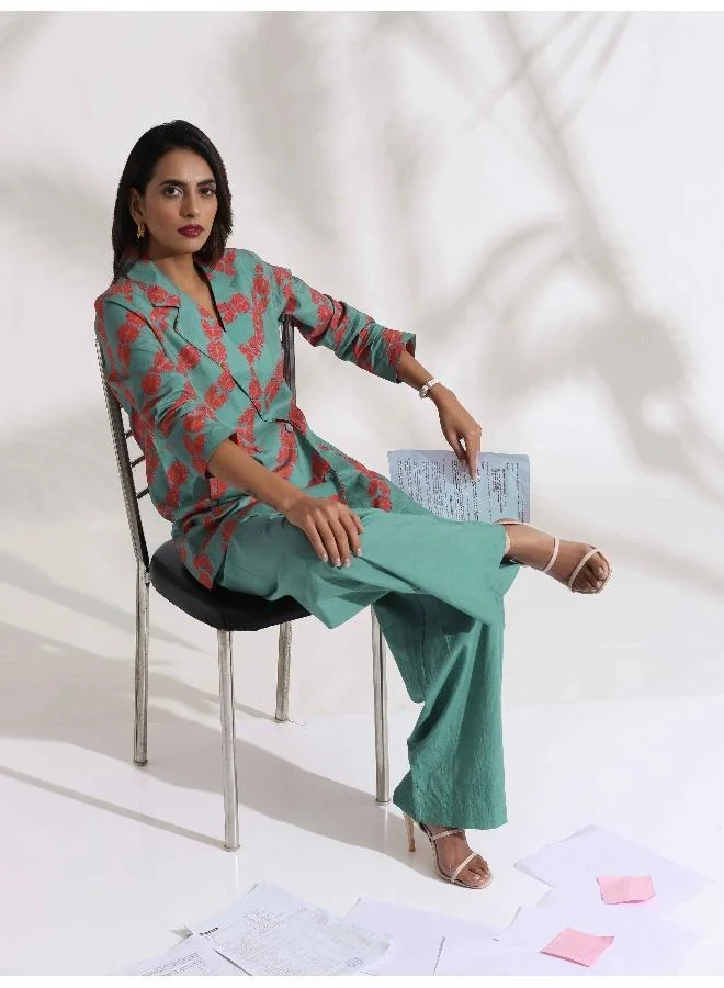 trueBrowns trueBrowns Green Cotton Print  Jacket Top Co-ord Set