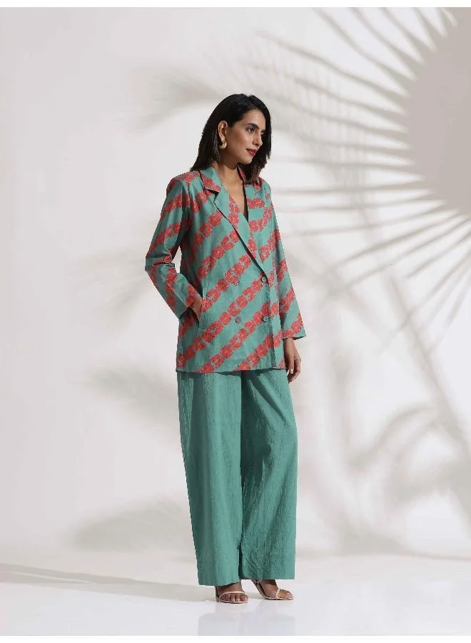 trueBrowns trueBrowns Green Cotton Print  Jacket Top Co-ord Set