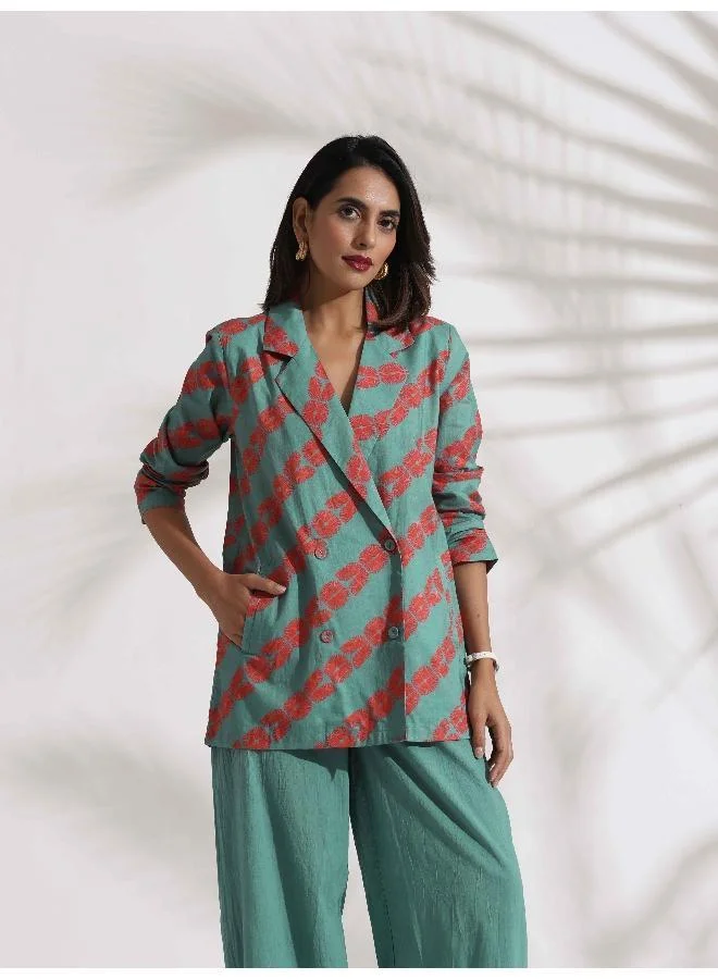 trueBrowns trueBrowns Green Cotton Print  Jacket Top Co-ord Set
