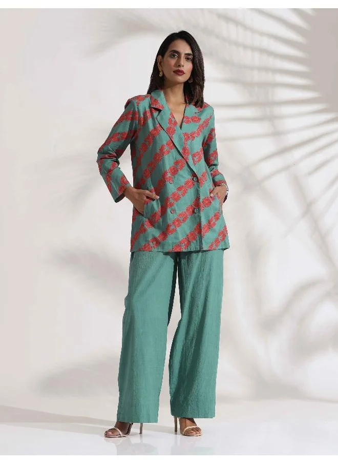 ترو برونز trueBrowns Green Cotton Print  Jacket Top Co-ord Set