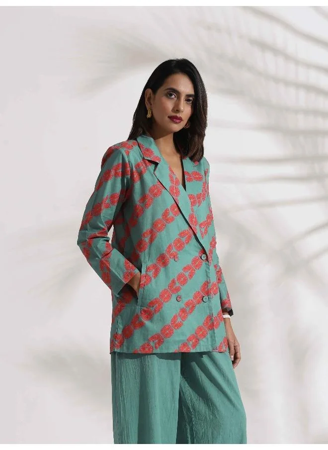 ترو برونز trueBrowns Green Cotton Print  Jacket Top Co-ord Set