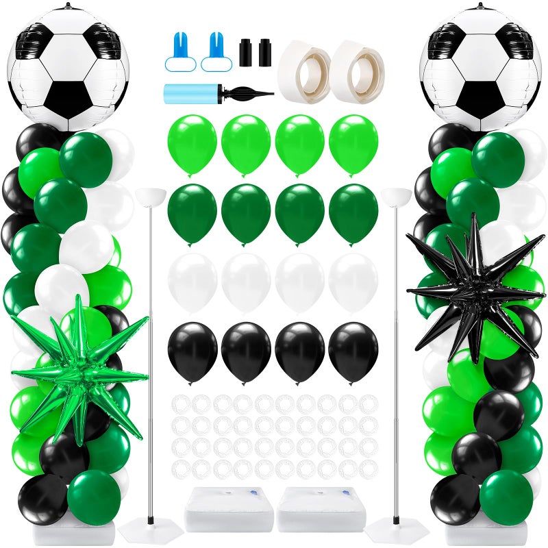 Kasyat 2 Sets Soccer Balloon Column Stand Kit with 4D Soccer Green Black Star Foil and 100 Latex Balloons Green White Black Arch Kit for Floor for Football Sports Party Decorations - Image 3