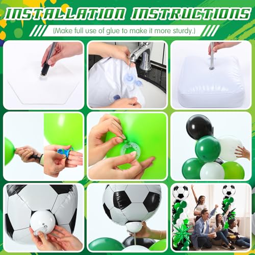 Kasyat 2 Sets Soccer Balloon Column Stand Kit with 4D Soccer Green Black Star Foil and 100 Latex Balloons Green White Black Arch Kit for Floor for Football Sports Party Decorations - Image 5