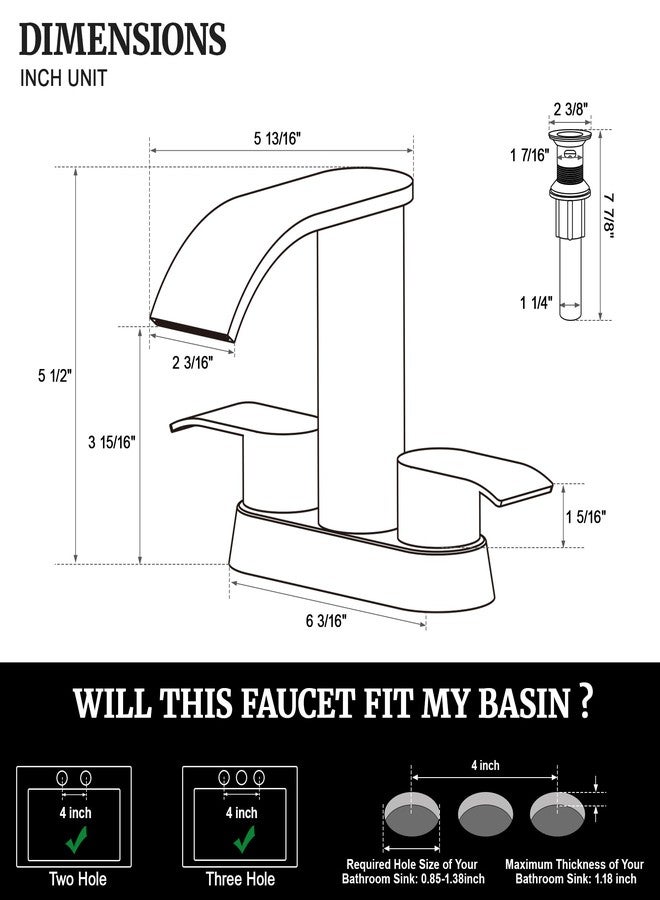 Ultimate Unicorn Black Waterfall Bathroom Faucet, 4 Inch Bathroom Sink Faucet for 3 Hole or 2 Hole, Anti-Splash Design Sink Faucets with Pop Up Drain, Easy Install for Vanity, RV, Lavatory - Image 4