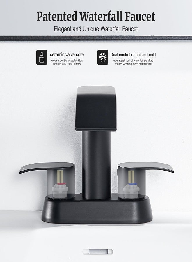 Ultimate Unicorn Black Waterfall Bathroom Faucet, 4 Inch Bathroom Sink Faucet for 3 Hole or 2 Hole, Anti-Splash Design Sink Faucets with Pop Up Drain, Easy Install for Vanity, RV, Lavatory - Image 3