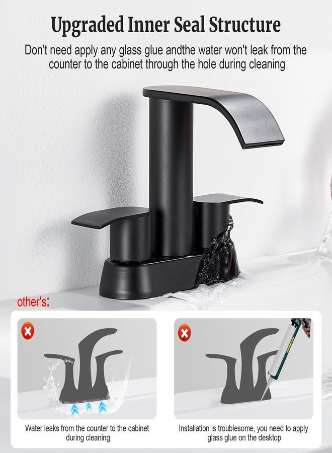 Ultimate Unicorn Black Waterfall Bathroom Faucet, 4 Inch Bathroom Sink Faucet for 3 Hole or 2 Hole, Anti-Splash Design Sink Faucets with Pop Up Drain, Easy Install for Vanity, RV, Lavatory - Image 2