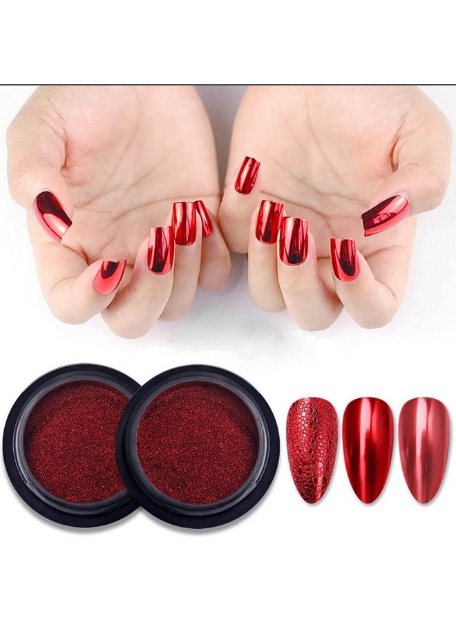 IHEOJAOC - Red Chrome Nail Powder Nail Mirror Glitter Powder Holographic Magic Metallic Mirror Effect Manicure Glitter Pigment Dust Decorations With Tool（2 Boxes） - Image 1