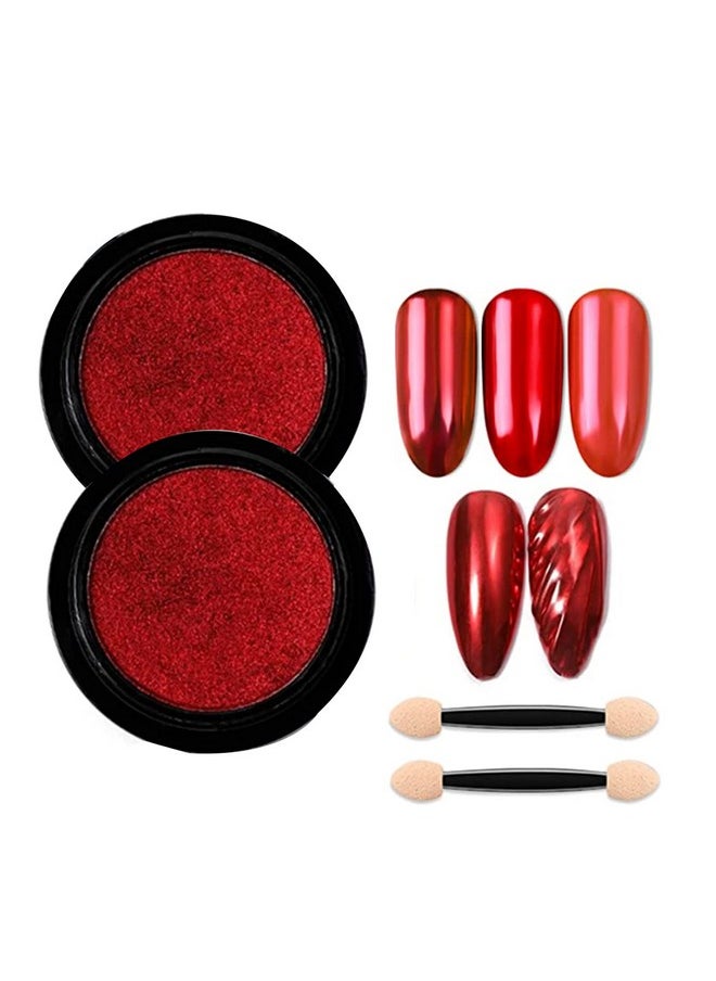 IHEOJAOC - Red Chrome Nail Powder Nail Mirror Glitter Powder Holographic Magic Metallic Mirror Effect Manicure Glitter Pigment Dust Decorations With Tool（2 Boxes） - Image 1