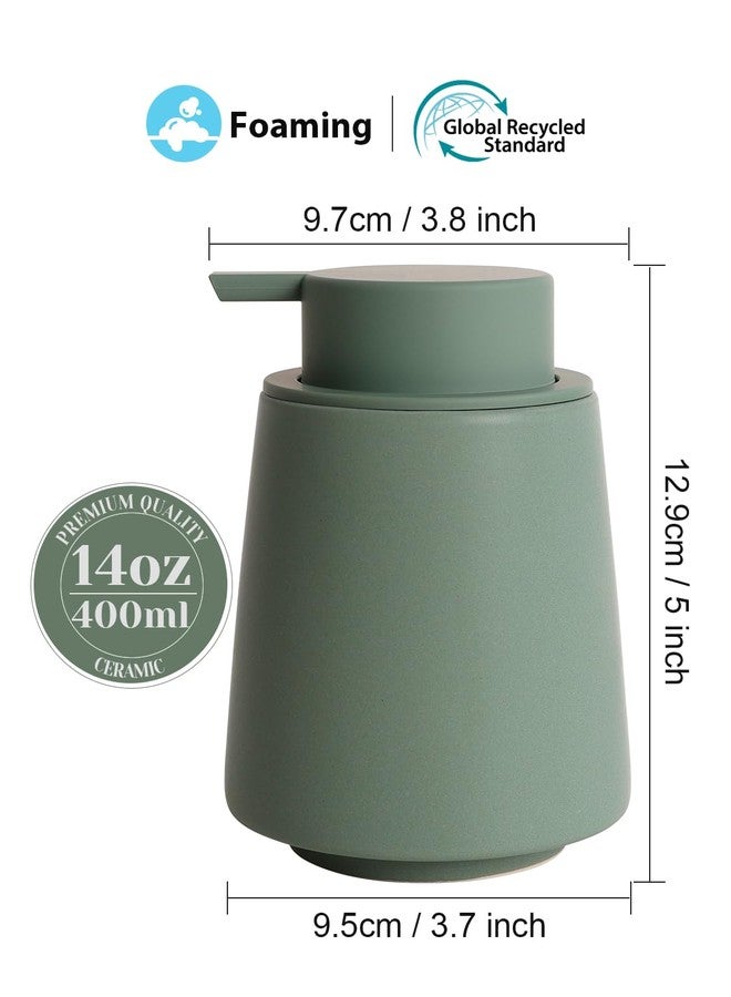 INGOFIN Ceramic Foaming Soap Dispenser -14 oz Foam Hand Soap Dispenser Bathroom Modern Refillable Dish Wash Bottle for Kitchen with Large Pump Matte Green - Image 2