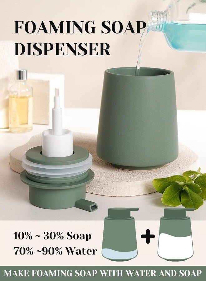 INGOFIN Ceramic Foaming Soap Dispenser -14 oz Foam Hand Soap Dispenser Bathroom Modern Refillable Dish Wash Bottle for Kitchen with Large Pump Matte Green - Image 3