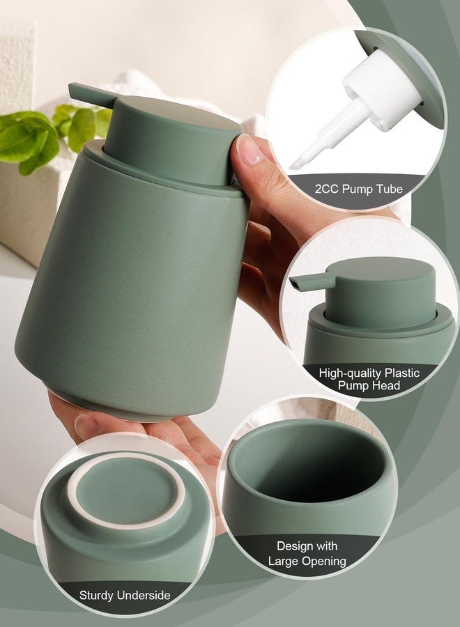 INGOFIN Ceramic Foaming Soap Dispenser -14 oz Foam Hand Soap Dispenser Bathroom Modern Refillable Dish Wash Bottle for Kitchen with Large Pump Matte Green - Image 4