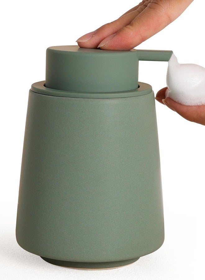 INGOFIN Ceramic Foaming Soap Dispenser -14 oz Foam Hand Soap Dispenser Bathroom Modern Refillable Dish Wash Bottle for Kitchen with Large Pump Matte Green - Image 1