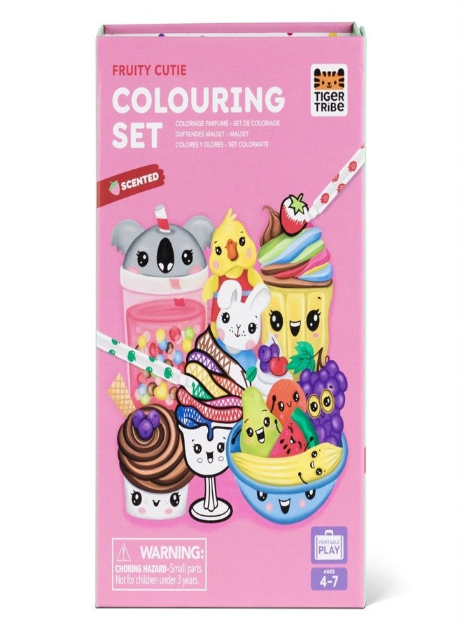 Tiger Tribe Scented Coloring Set - Fruitie Cutie for Kids, 8 Scented Markers & 36 Coloring Pages, Portable Activity for Ages 4-8, Travel-Friendly Gift - Image 1