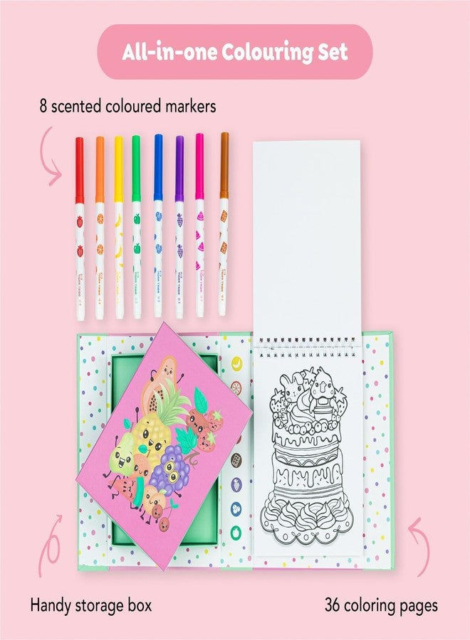 Tiger Tribe Scented Coloring Set - Fruitie Cutie for Kids, 8 Scented Markers & 36 Coloring Pages, Portable Activity for Ages 4-8, Travel-Friendly Gift - Image 2