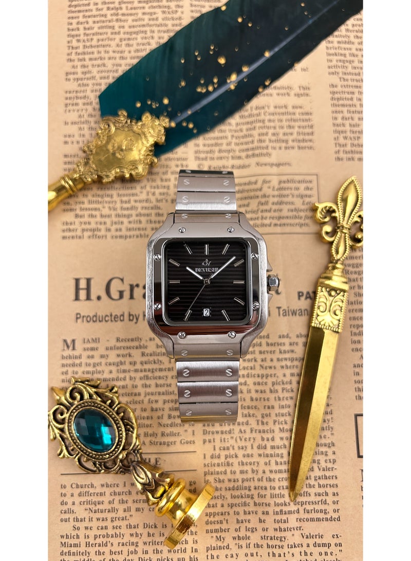 ديفوشي ساعة ديفوشي رجالية فاخرة – تصميم مربع فضي – مقاومة للماء مع ضمان سنتين - Image 4