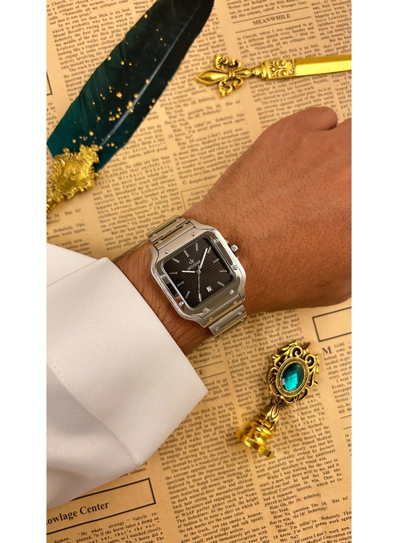 ديفوشي ساعة ديفوشي رجالية فاخرة – تصميم مربع فضي – مقاومة للماء مع ضمان سنتين - Image 1