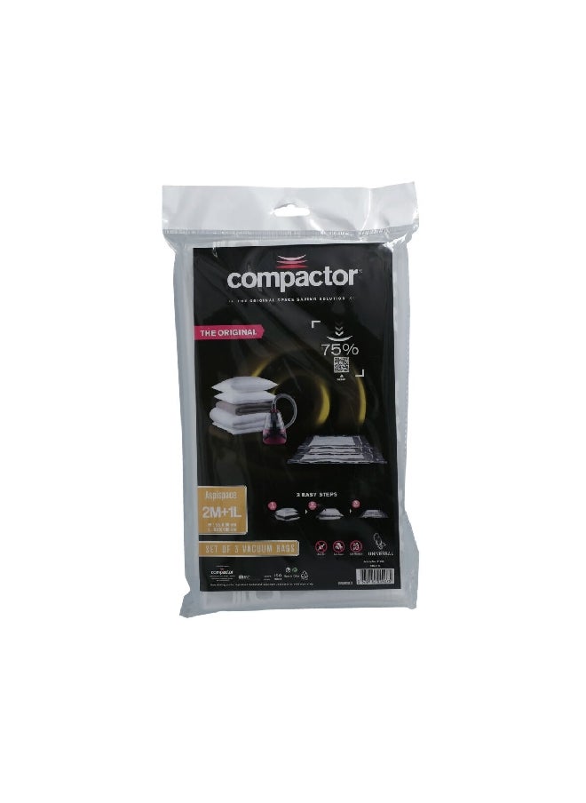COMPACTOR 3-Piece Space-Saving Vacuum Bag Set Clear 30 x 3.5 x 17 cm RAN4127  - Image 1
