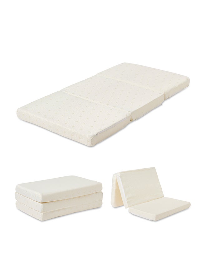Tri-Fold Mattress - Folding Foam Mattress 180 x 90 x 10 cm, Polythene Foam Density 20kg Medium Firm, Premium Knitted Fabric White 230-300 gsm (180L x 90W x 10H cm)