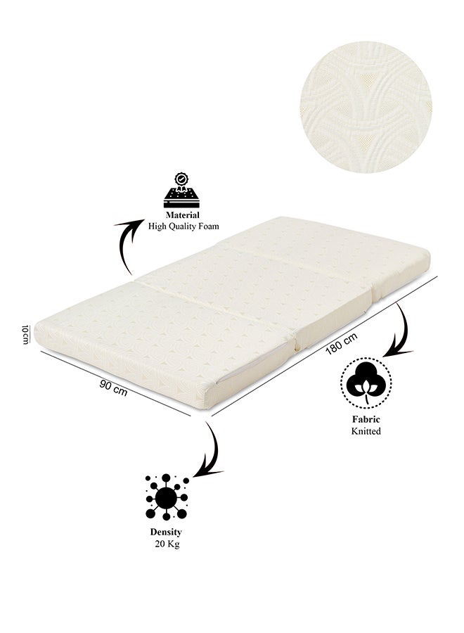Emirates Living Tri-Fold Mattress - Folding Foam Mattress 180 x 90 x 10 cm, Polythene Foam Density 20kg Medium Firm, Premium Knitted Fabric White 230-300 gsm (180L x 90W x 10H cm)  - Image 3
