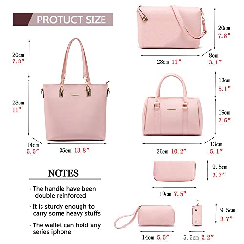 2E-youth Women Designer Purses And Handbags Set Satchel Shoulder Bags Tote Bags 6pcs Wallets (light pink) - Image 3