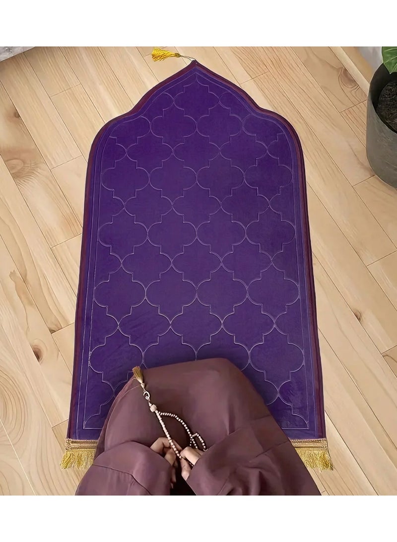 فابينني سجادة صلاة منقوشة مضادة للانزلاق، سجادة صلاة إسلامية بتصميم جديد مبطنة سميكة سجادة صلاة سجادة للرجال والنساء هدية العيد رمضان أرجواني 70 × 110 سم - Image 5