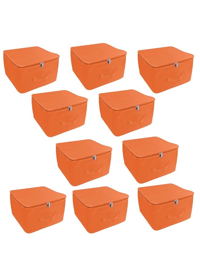 TULMAN 10 Pack Nylon Wardrobe Bag, 34L Underbed Storage Bag with Zipper Closure & Handle - Orange (38.1 x 25.4 x 35.5 cm), Heavy Duty Closet and Linen Organizer, Ideal for Clothes Storage - Image 1