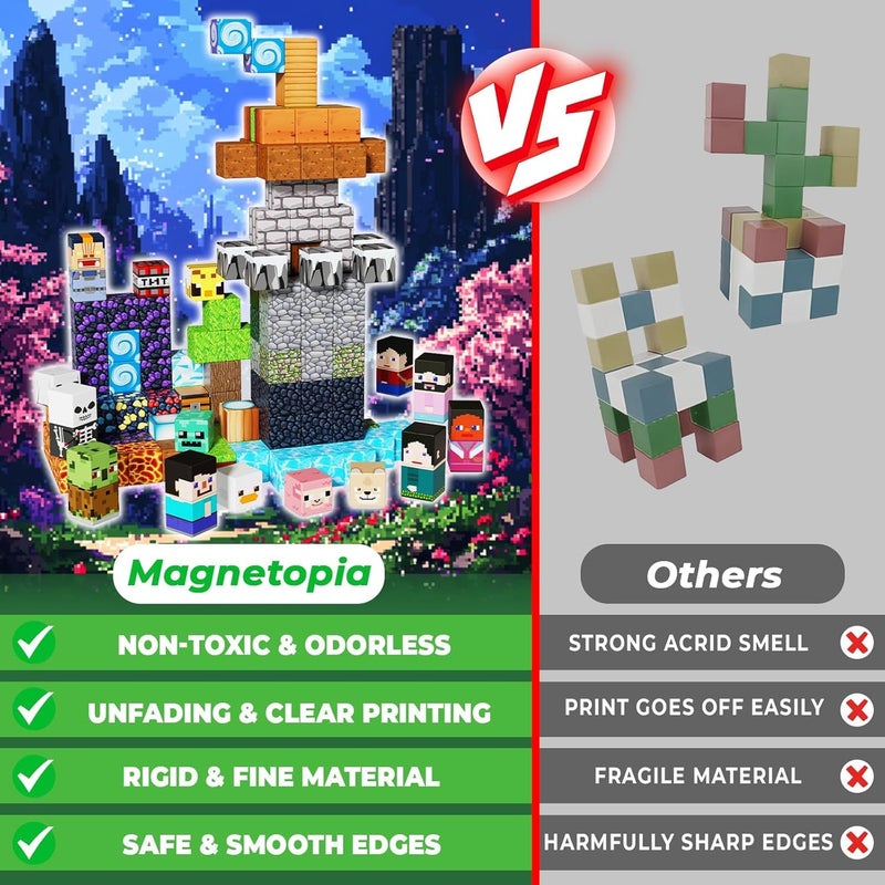 Magnetopia Magnetic Blocks - 150PCS Magnetic Building Blocks Cubes Adventurer, Magnet Toys for Kids Age 3+, Toy Building Set for Kids, Magnet Construction Easter Birthday Gifts for Boys Girls Age 4-8, 8-12 - Image 4