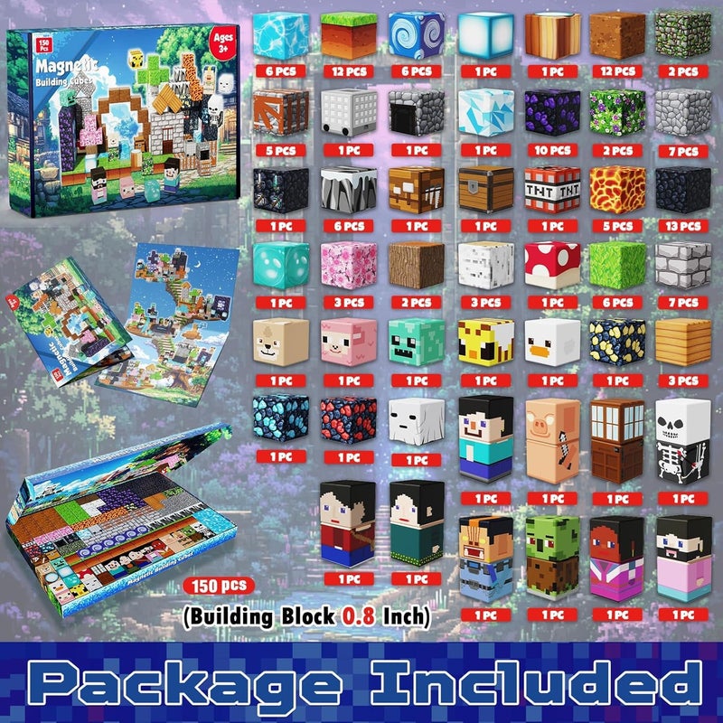 Magnetopia Magnetic Blocks - 150PCS Magnetic Building Blocks Cubes Adventurer, Magnet Toys for Kids Age 3+, Toy Building Set for Kids, Magnet Construction Easter Birthday Gifts for Boys Girls Age 4-8, 8-12 - Image 2