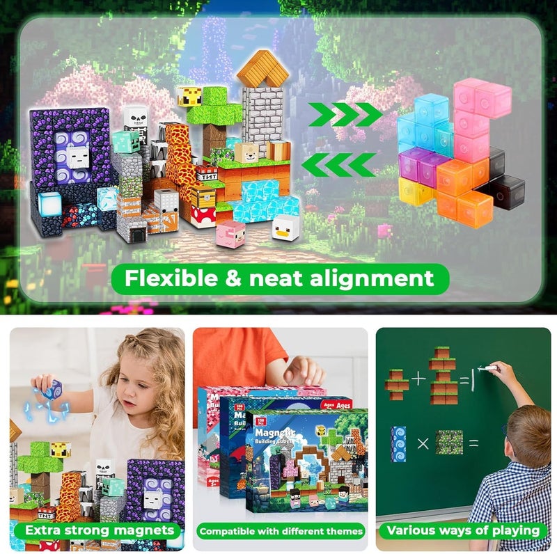 Magnetopia Magnetic Blocks - 150PCS Magnetic Building Blocks Cubes Adventurer, Magnet Toys for Kids Age 3+, Toy Building Set for Kids, Magnet Construction Easter Birthday Gifts for Boys Girls Age 4-8, 8-12 - Image 5