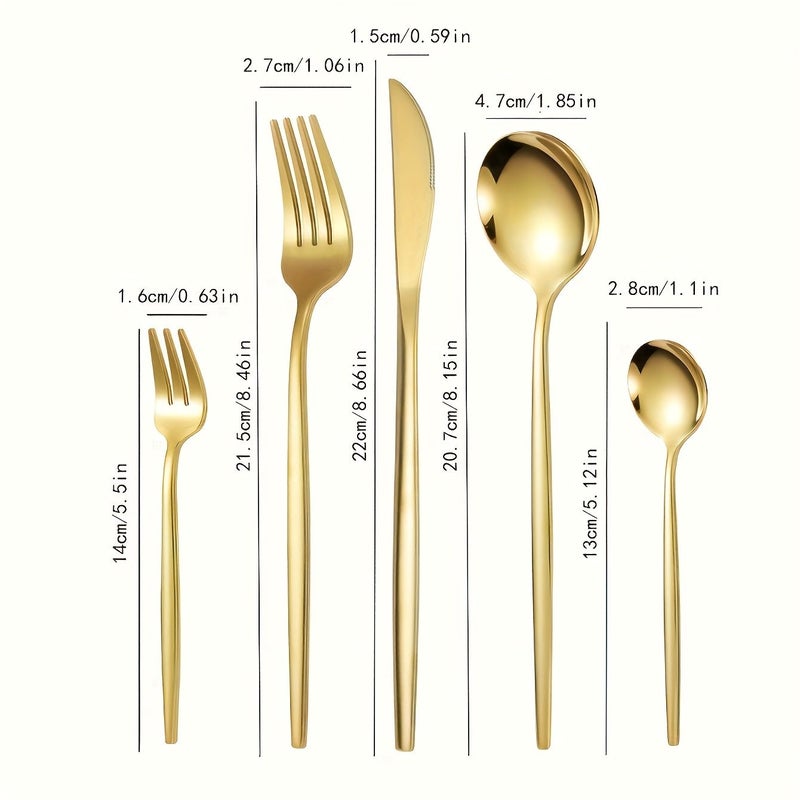 30 Pcs Golden Stainless Steel Cutlery Set for 6 People Ideal for Kitchen Dining Room Hotel and Parties Dishwasher Safe - Image 3