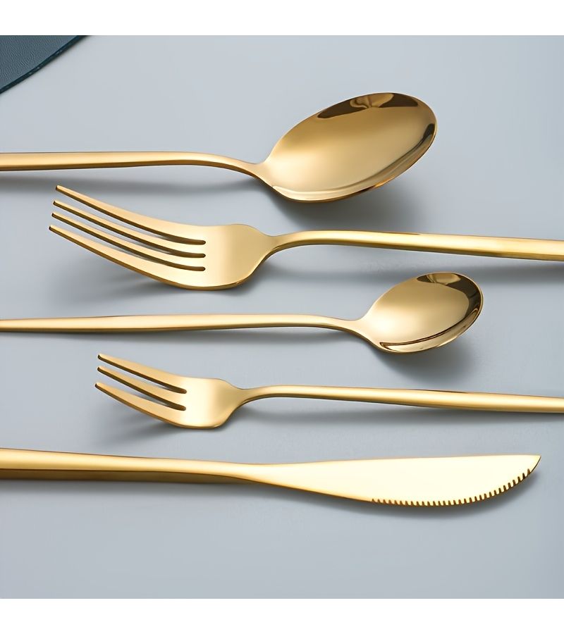30 Pcs Golden Stainless Steel Cutlery Set for 6 People Ideal for Kitchen Dining Room Hotel and Parties Dishwasher Safe - Image 2
