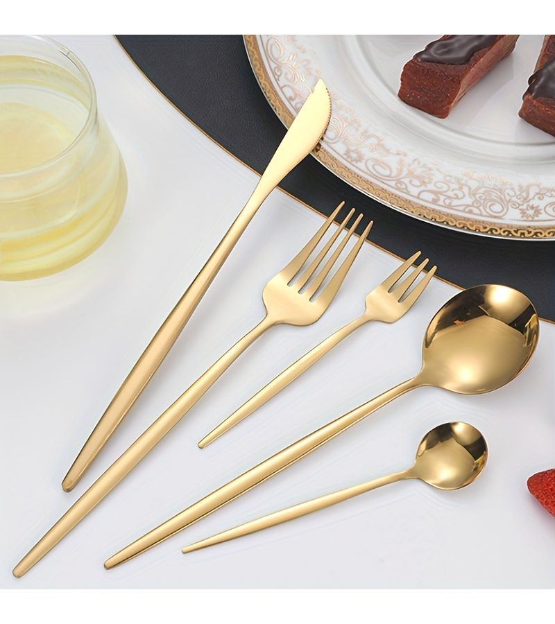 30 Pcs Golden Stainless Steel Cutlery Set for 6 People Ideal for Kitchen Dining Room Hotel and Parties Dishwasher Safe - Image 5