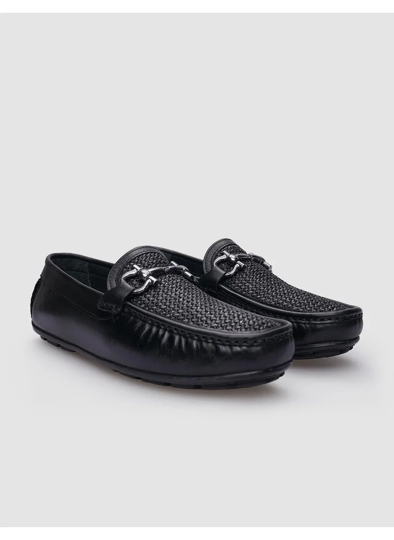 Cabani Black Knit Detailed Men's Loafer