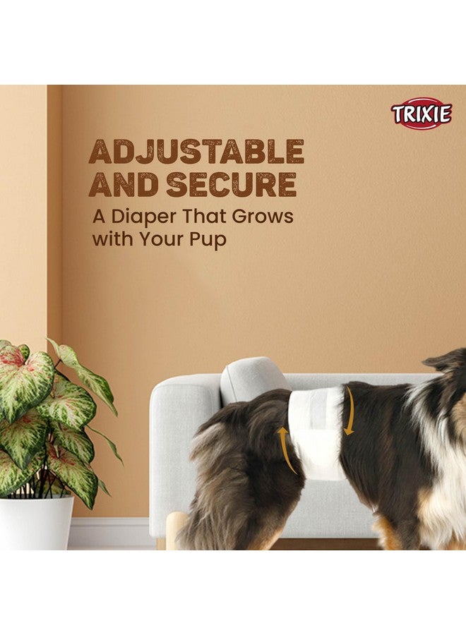 تريكسي: حفاضات يمكن التخلص منها للكلاب الذكور | مصنوعة من مادة البوليستر، تأتي مع مثبتات لاصقة وشريط مطاطي | يمكن استخدامها لتجنب علامات الذكور، التبول المثير - L-XL 60-80 سم 12 قطعة - Image 4