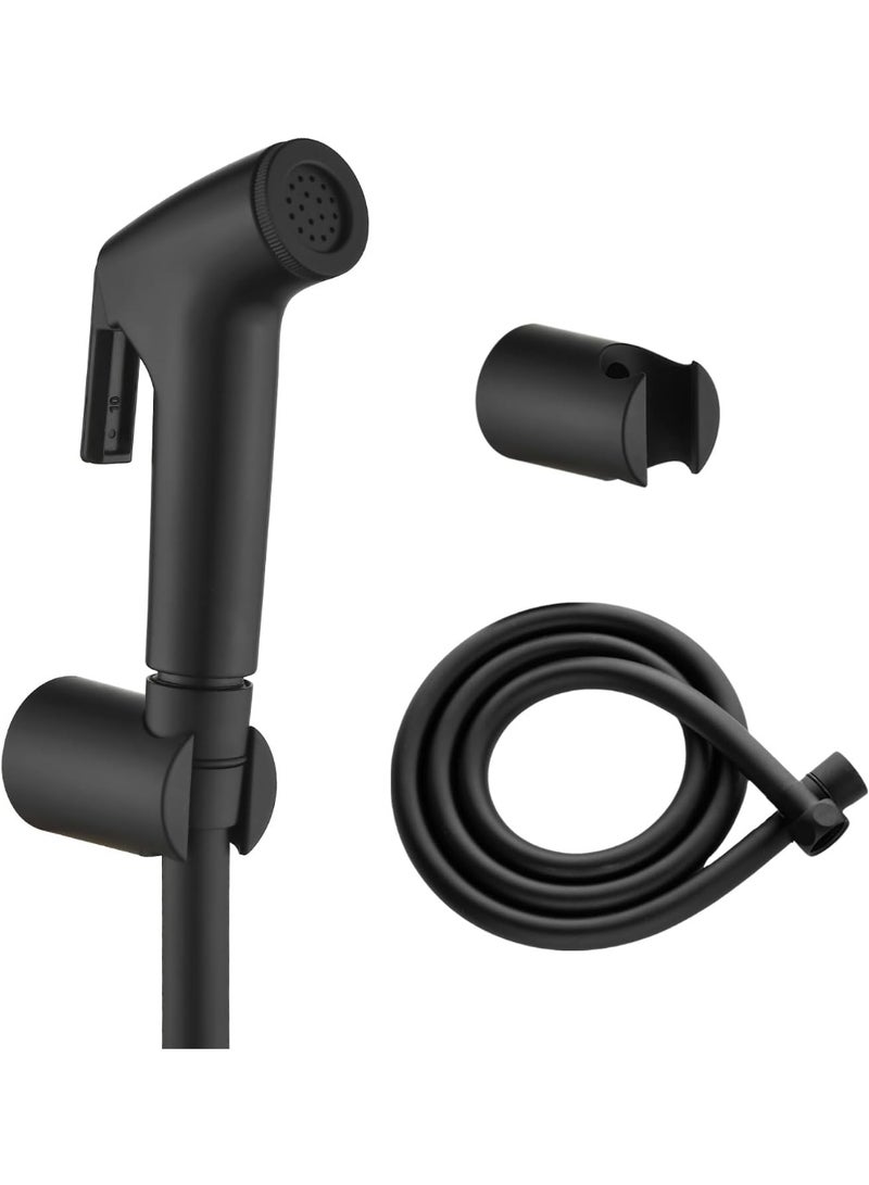 شطاف محمول باليد، بخرطوم 1.5 متر، طقم تنظيف الحمام والحمام، إكسسوارات المرحاض، أسود غير لامع - Image 1