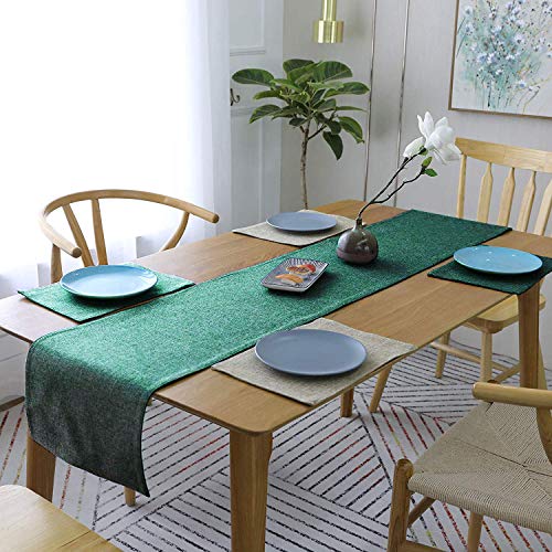 Khooti Jute Dining Table Runner for 8 Seater | 12 x 108 inches | Green | Heat Resistant | Table Runner for Dining Table , Coffee Table , Centre Table , Wedding Party | Two Sided | Washable - Image 1
