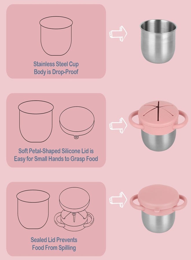 Daximo 2 Pack Snack Cups for Toddlers Spill Proof - Detachable Stainless Steel Toddler Snack Cups with Silicone Lids & Handles - Dishwasher Safe Baby Snack Containers for Mess-Free Snacking (Green and Pink) - Image 3