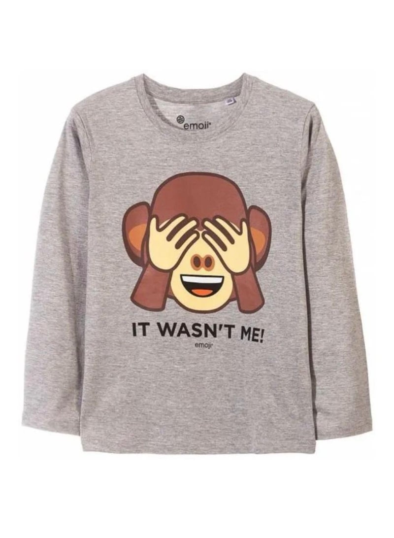 إيموجي تي شيرت بأكمام طويلة للأولاد من إيموجي ابتسامة العالم 100%قطن Kids TV - Image 1