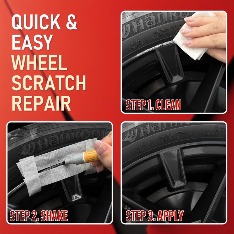 سمافي مجموعة إصلاح خدوش العجلة، مجموعة إصلاح العجلة لخدش الرصيف، طلاء العجلة وقلم طلاء الحافة لإصلاح العجلة، لون عالمي أسود لامع لطلاء العجلة (أسود لامع) - Image 4