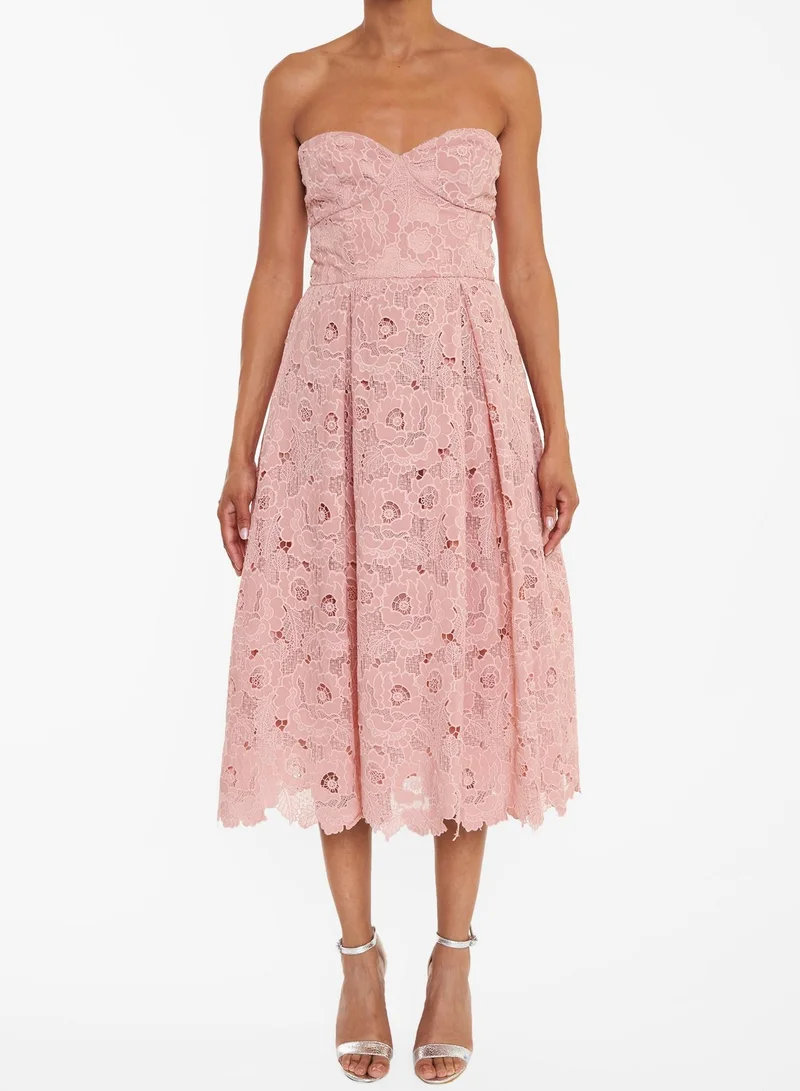 ترو ديكادينس Colette Dusty Pink Cutwork Strapless Midi-Dress