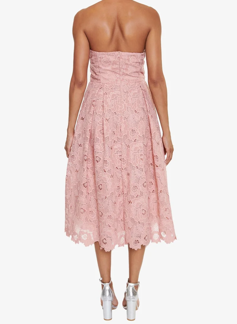 ترو ديكادينس Colette Dusty Pink Cutwork Strapless Midi-Dress