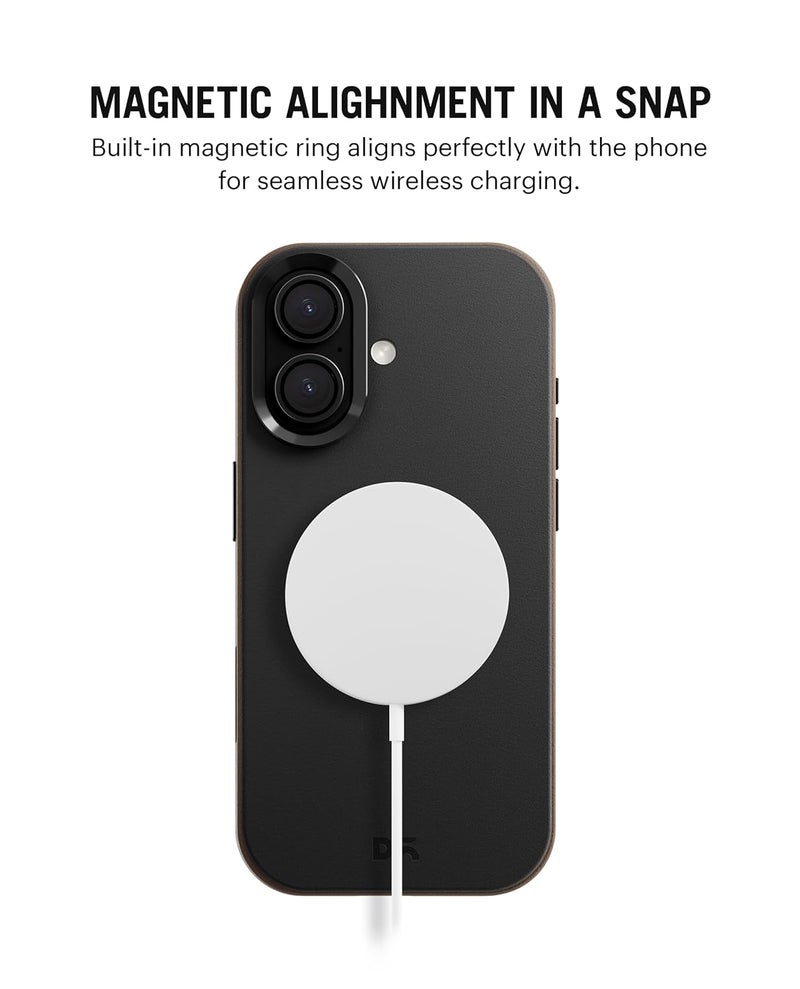 Daily Objects حافظة جلدية لهاتف آيفون 16 متوافقة مع شحن ماغ سيف اللاسلكي | غطاء خلفي مغناطيسي هجين أسود-بيج - Image 2