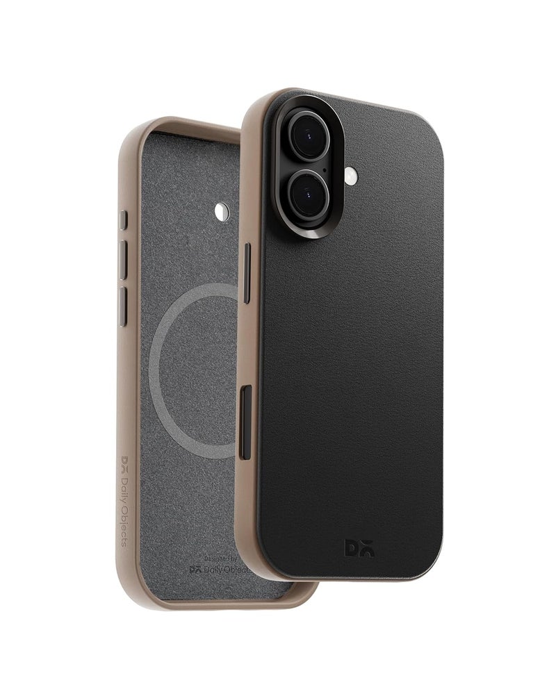 Daily Objects حافظة جلدية لهاتف آيفون 16 متوافقة مع شحن ماغ سيف اللاسلكي | غطاء خلفي مغناطيسي هجين أسود-بيج - Image 3