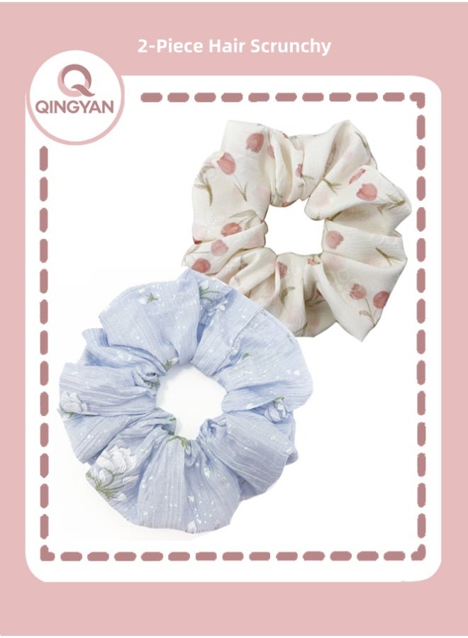 QINGYAN 2PCS Premium Silk Scrunchie Hair Ties, Ultra-Soft Satin No-Crease Bands for Women and Girls - Image 1