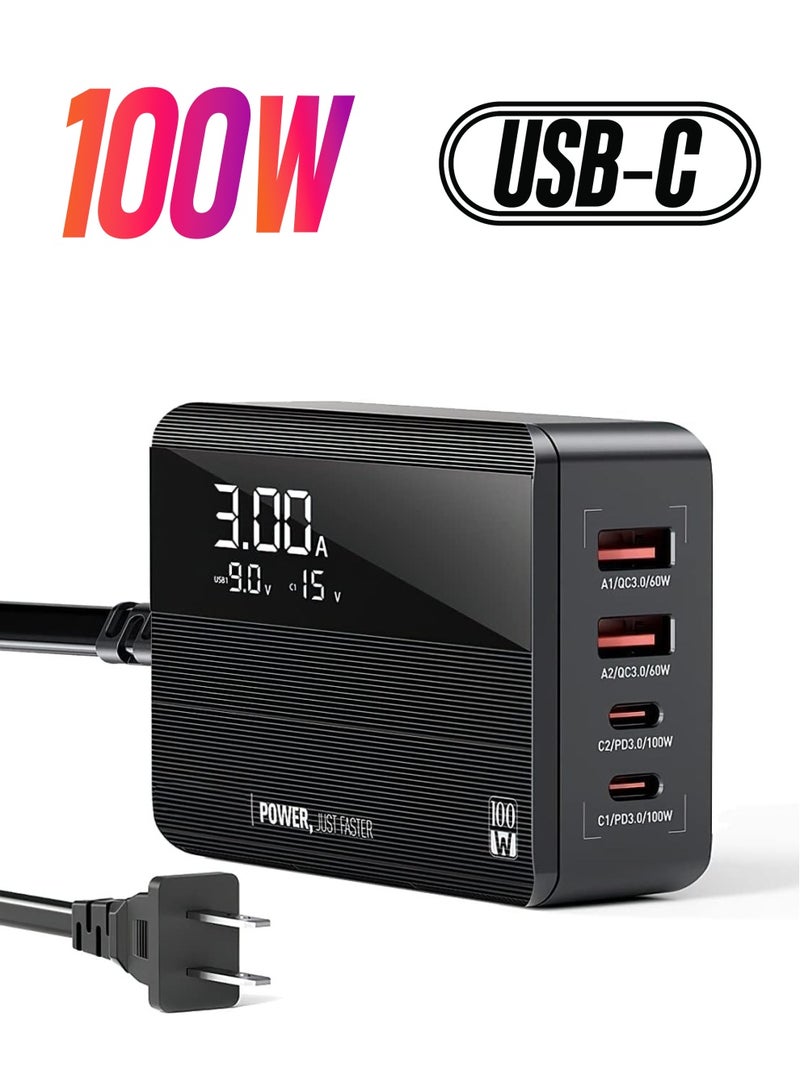 SYOSI USB C Charger, 100W PD GaN Fast Charger Block with LED Display, 4-Port Desktop USB Charging Station 2 USB-C +2 USB A Ports for MacBook Pro/Air, iPad, Laptops, iPhone, Samsung Galaxy, Steam Deck - Image 1