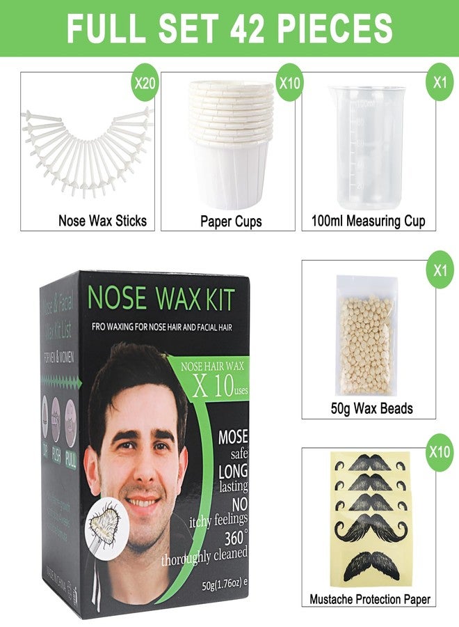 BLUETOP Nose and Ear Hair Waxing Kit - Hair Removal Set for Men and Women with 50g Wax Beads, 20 Applicators (10 times), 10 Paper Cups, and 10 Mustache Guards - Image 5