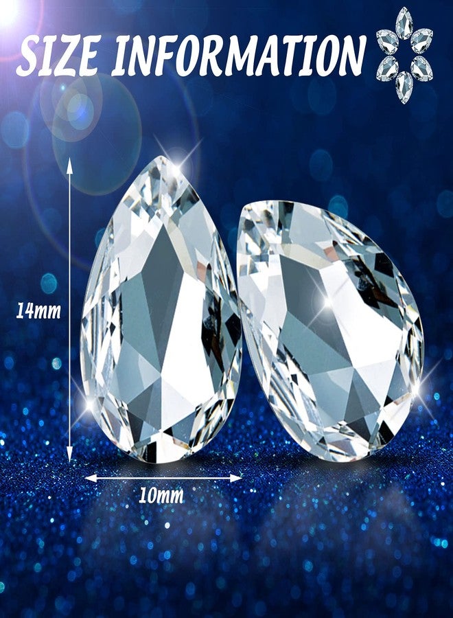 Jadive 100 Pcs 10 x 14 mm Teardrop Rhinestones Crystal Resin Point Back Glass Rhinestones Beads for Crafts Jewelry Making Shoes Dress Faceted Glass Beads(White) - Image 2