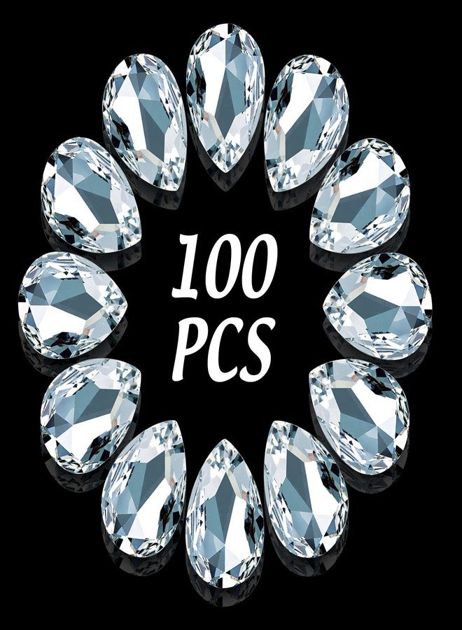 Jadive 100 Pcs 10 x 14 mm Teardrop Rhinestones Crystal Resin Point Back Glass Rhinestones Beads for Crafts Jewelry Making Shoes Dress Faceted Glass Beads(White) - Image 1