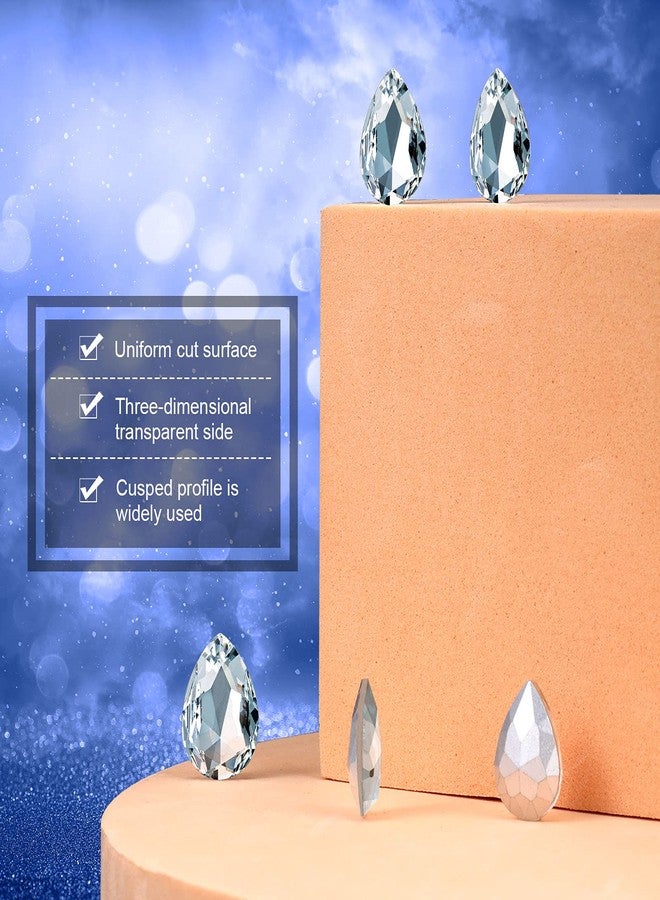 Jadive 100 Pcs 10 x 14 mm Teardrop Rhinestones Crystal Resin Point Back Glass Rhinestones Beads for Crafts Jewelry Making Shoes Dress Faceted Glass Beads(White) - Image 3