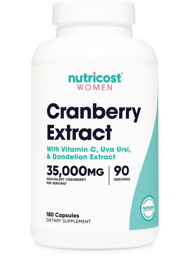 Nutricost Cranberry Extract for Women (35,000mg Equivalent),180 Capsules - with Vitamin C, Uva Ursi & Dandelion Root Extract - Non-GMO & Gluten Free Health Supplement - Image 1